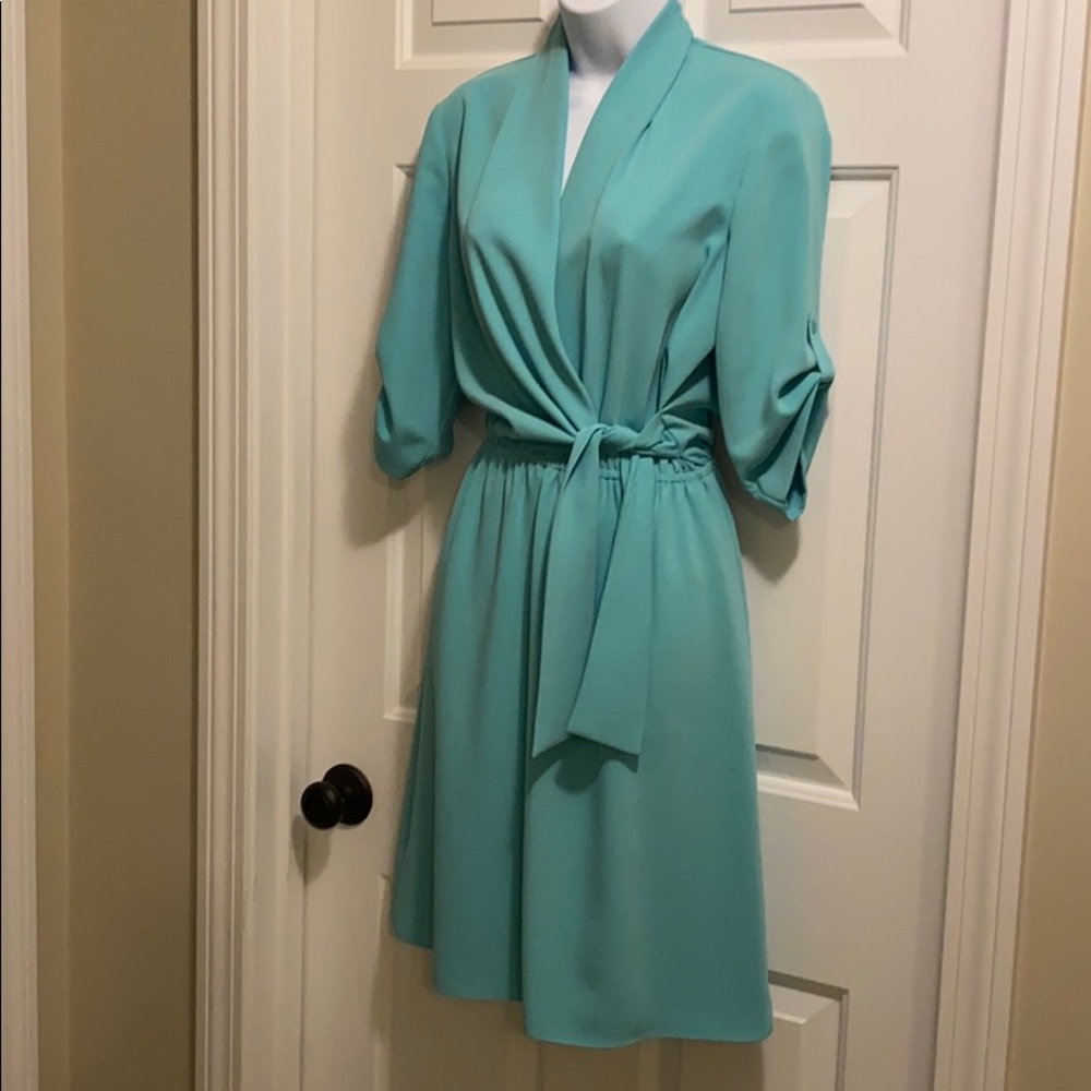 Turquoise faux wrap dress